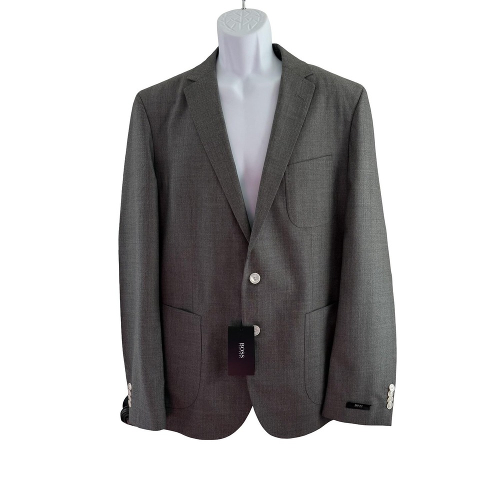Hugo Boss Sport Coat Mens 44R Gray Herringbone Wool Raye2 Patch Pocket Blazer